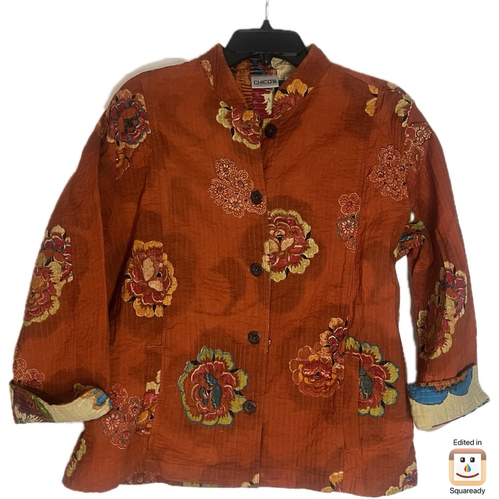Chico's Women's Floral Orange Jacket